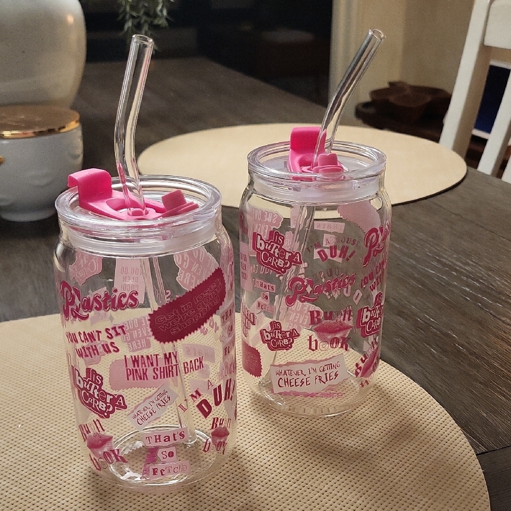 Mean girls Pink Party Tumblers with Straws glass